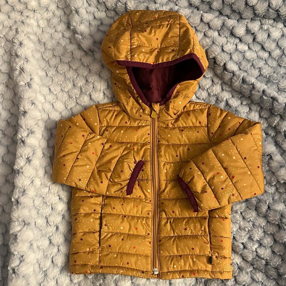 GAP Toddler Girl Two-Tone Burgundy and Mustard Jacket with stars